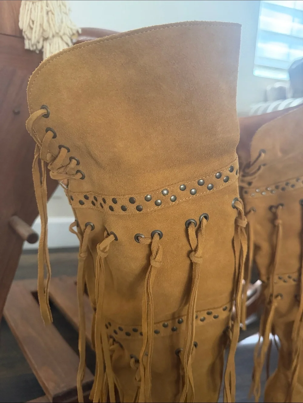 dingo Tan Fringe Over-the-Knee Suede Boots